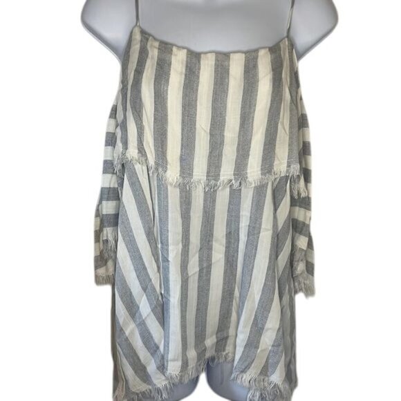 Umgee Lightweight Striped spaghetti strap off shoulder Blue White Blouse Small - Picture 1 of 6